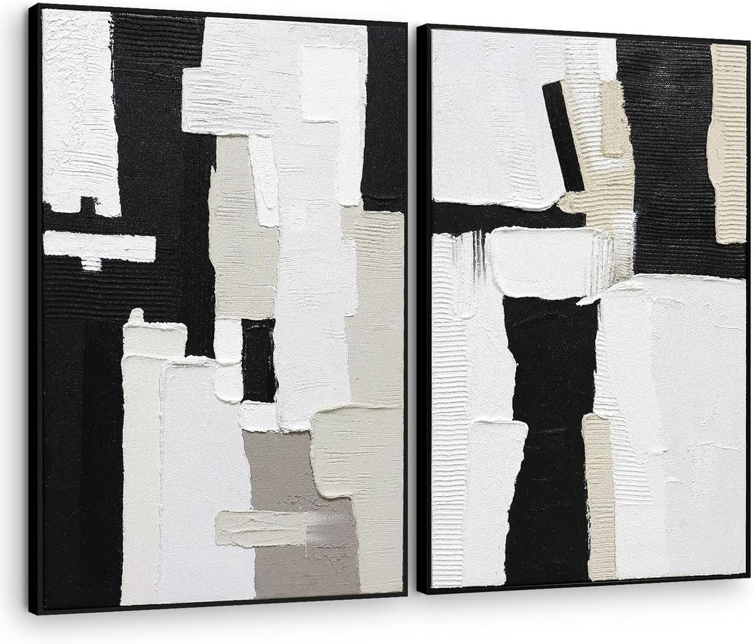 SAFERRYHOME Hand-Painted Thick 3D Textured Abstract Wall Art, Size: 24"x36"x2 Panels
