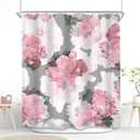 SVBright Pink Gray Flower Shower Curtain, Peony Floral Spring Watercolor Shower Curtain Woman Rose Nature Abstract Modern 60Wx72L Inch 12 Pack Hooks Polyester Waterproof Fabric Bathroom Panels