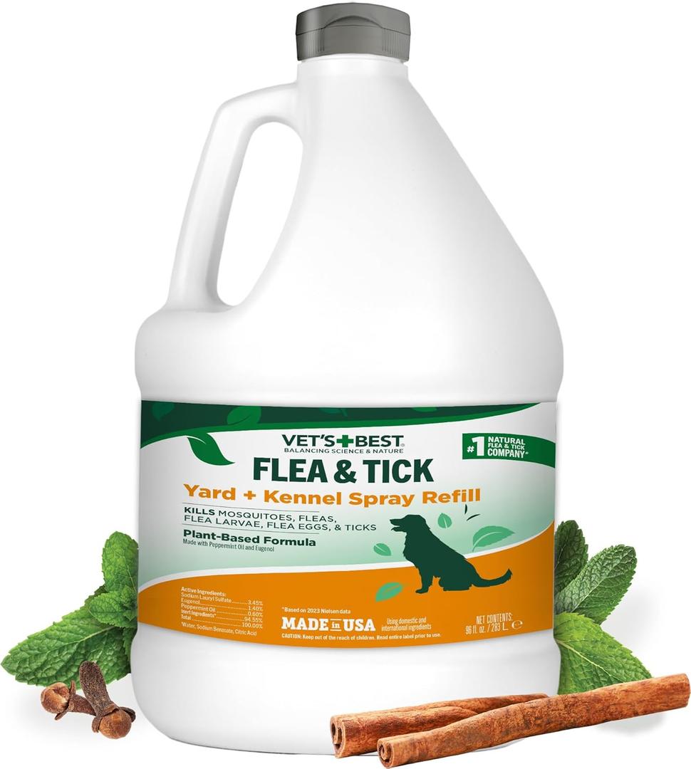 Vets Best Flea and Tick Yard and Kennel Spray Natural Yard Treatment for Fleas, Ticks and Mosquitoes Plant and Pet Safe Outdoor Spray with Certified Natural Oils Made in USA 96 oz Refill