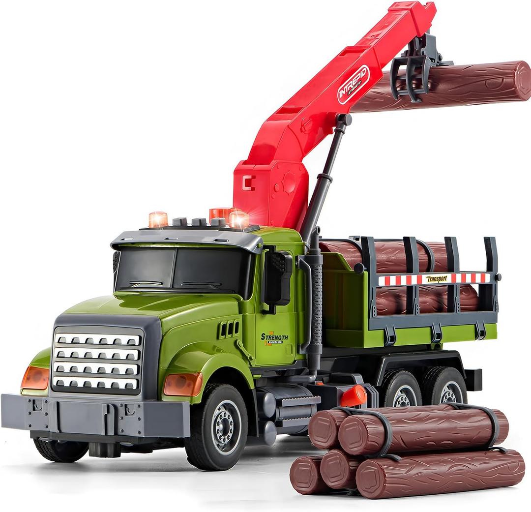 Large Farm Truck Toys for 3 4 5 6 7 8 Year Old Boys,Timber Truck with Loading Crane,Lights and Sounds Vehicles Toy for Kids Childs Toddlers Christmas Birthday Gift