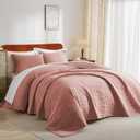 Velvet Quilt Set King Quilt, Lightweight Soft King Comforter Set, Bedspread Coverlet with 2 Matching Pillow Shams, Velvet Comforter Bedding Set for All Season (Pink, Wave) (King/Cal.King (106" x 96"))