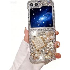 Compatible with Samsung Galaxy Z Flip 5 5G Case,Glitter Diamond Luxury Crystal Rhinestone Gemstone 3D Perfume Bottle and Flower Protective Phone Case Cover for Women Girls with Galaxy Z Flip 5 5G