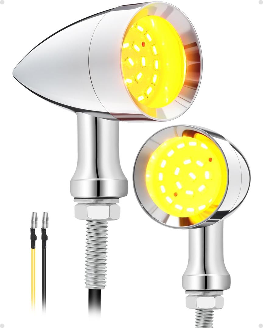PBYMT Motorcycle Front turn Signals LED, 24 LEDS Bullet Blinkers Chrome Amber Lights Compatible with Harley Honda Kawasaki Suzuki Triumph Yamaha