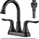 Bathroom Faucets for Sink 3 Hole, 4 inch Matte Black with Pop-up Drain and 2 Supply Hoses 2 Handle Centerset Faucet for Sink Vanity