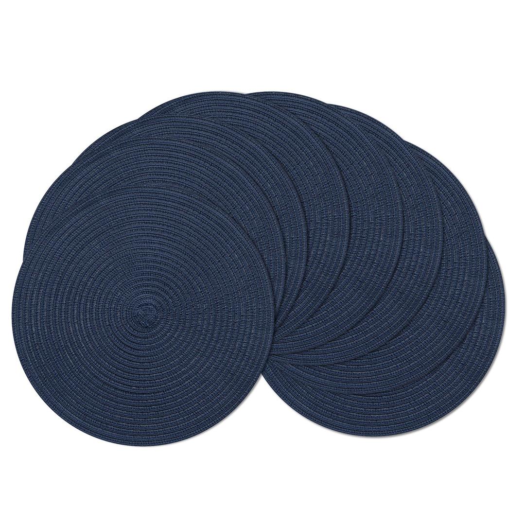 SHACOS Round Placemats Set of 8 Washable 15 inch Round Table Mats Cotton Polyester Woven Braided Place Mats for Dining Table, Navy