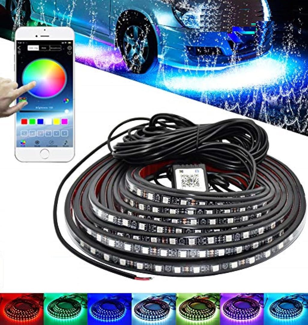 Car Underglow LED Light Kits,Bluetooth 4.0 RGB Color LED Strip Lights with App Control,Sync to Music 4 PCS(2x59 + 2x75 inch) Waterproof for All Cars.