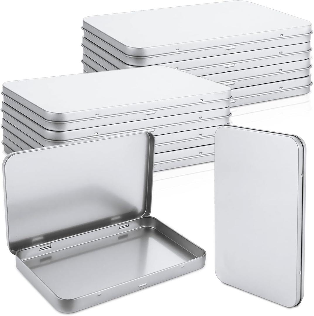 10Pcs Rectangular Metal Hinged Tin Box with Lid 7x 4.2x 0.6Empty Metal Tins Box with Lids Portable Storage Containers for Home Storage Watercolor Pen Eraser Pill Jewelry Candy Craft Organize