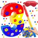 JHGCVX Dog Paw Number 3 Pinata, Colored Dog Paws Theme 3rd Birthday Decorations with 16 Inch Piata Stick Blindfold Confetti for 3rd Birthday Party Supplie