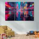 LSIUHWUWI 3Pcs Cool Gaming Wall Art Bustling City Rain-soaked Streets Posters Pictures Colorful Neon Canvas Painting Prints for Boys Room Kids Room Bedroom Home Decoration 20x40inch x3