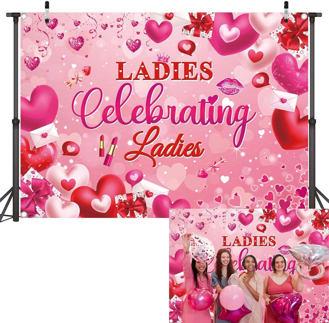 Galentines Day Backdrop Ladies Celebrating Ladies Photography Background Galentine's Day Heart Girl Lady Party Decoration Banner Supplies (94x70inch(8x6FT))
