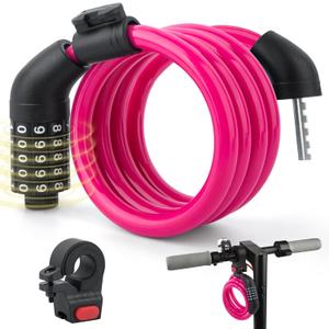 E Scooter Lock, Bike Combination Cable Locks Compatible with Xiaomi M365/Max/GXL/Ninebot/Segway/Motor/Bicycle Lock 4 ft Long/0.472In Scooter Anti-Theft Ideal 4 Digit/12 Steel Cable (Pink)