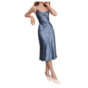 Floerns Women's Spaghetti Strap Cowl Neck Long Slip Satin Silk Midi Dress Blue Floral S