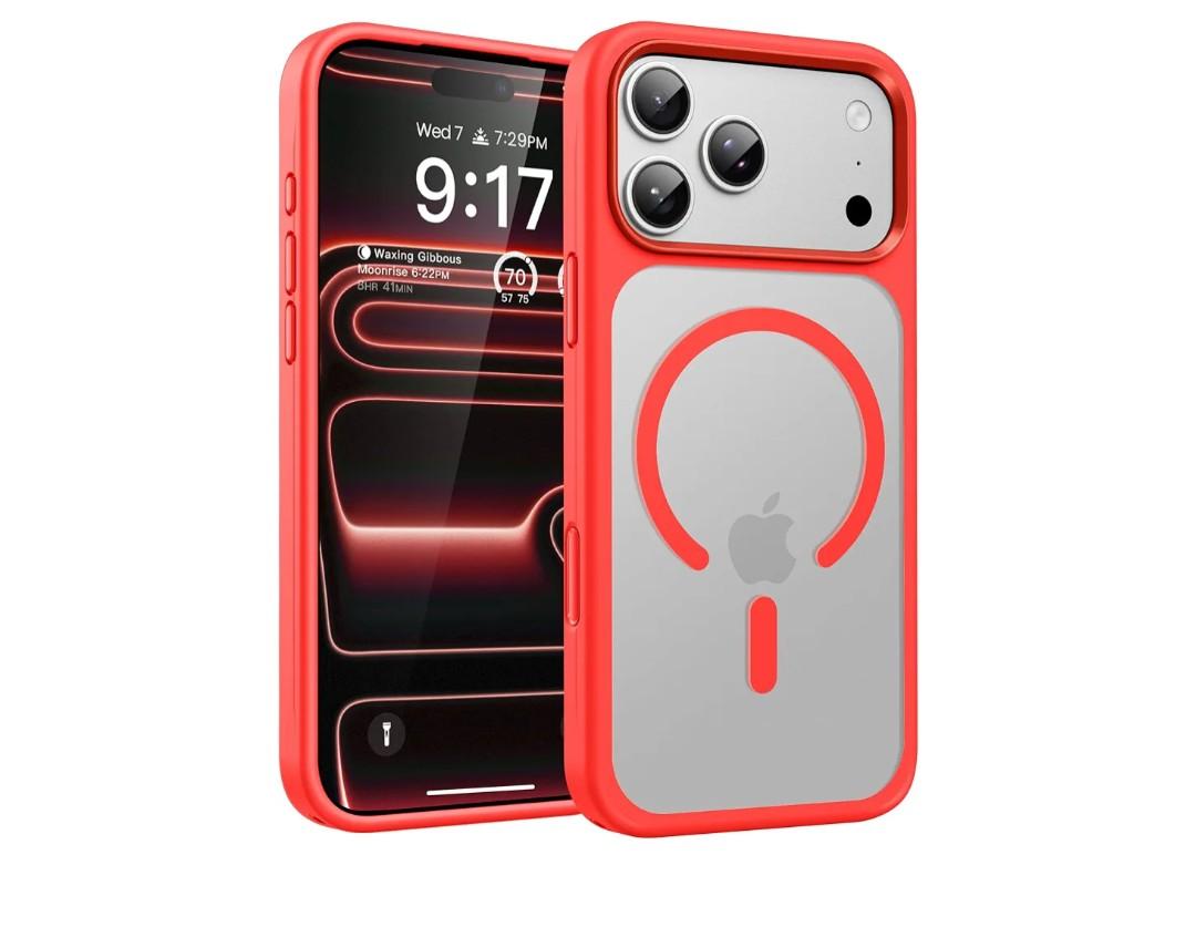OuXul Magnetic for iPhone 17 Pro Max Case (Compatible with Magsafe) (Military Grade Shockproof) (Reinforced Camera Protection) Translucent Anti-Fingerprint Phone Cover, Matte Red