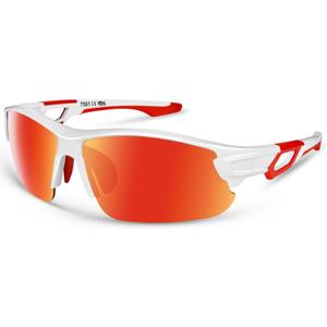 BEACOOL Polarized Sports Sunglasses for Men Women Youth Baseball Fishing Cycling Running Hiking Motorcycle Tac Glasses UV400 (Medium, Glossywhite Red)