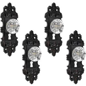 SOFFEE DESIGN 4pcs Vintage Cabinet Pull Drawer Handle, Distressed Closet Handle with Clear Resin Knob, Antique with Mounting Screws for Cupboard, Kitchen Furniture - Black