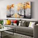 Tree Wall Art for Living Room, Ginkgo Canvas Print Painting for Bedroom, Gold and Black Picture Artwork Decor, Large Size 48x24 Inches