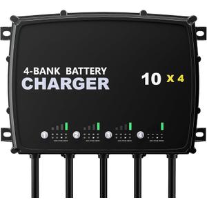 4-Bank Marine Battery Charger - 40a (10a/Bank) 12v Four Modes Waterproof Boat Battery Charger for Agm, Lifepo4 and Deep-Cycle Batteries