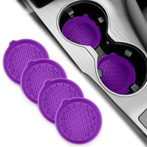 SINGARO Car Cup Holder Coaster, Silicone Cup Holder Insert, Universal Non-Slip Cup Holders, Car Accessories Interior for Women and Man 4 Pack Purple