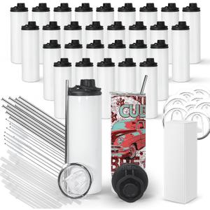 30 Pack Sublimation Water Bottle Blanks 20 oz Sublimation Sports Water Bottle with Handle Stainless Steel Sublimation Tumbler Blanks with Lids and Straws, Individually Box, White, DIY Gift