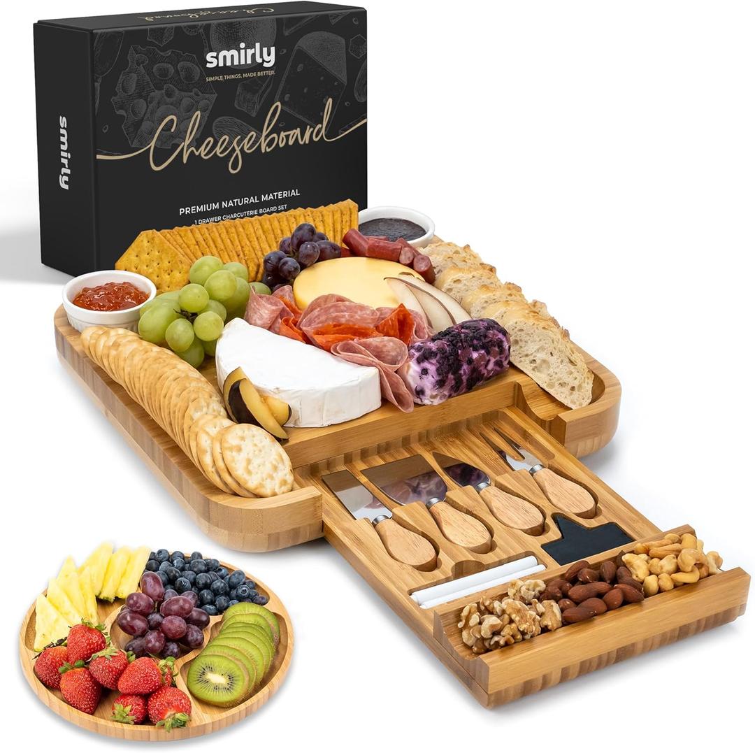 SMIRLY Charcuterie Boards Set  Large Bamboo Cheese Board Set  House Warming Gifts New Home, Wedding Gift for Couple, Bridal Shower Gift, Birthday Gifts for Women