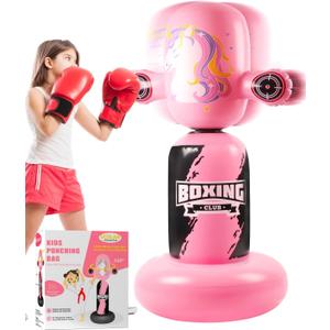 Punching Bag for Kids,New Upgraded 360Rotating Kids Punching Bag,Inflatable Boxing Bag Toy for Boys Girls, Christmas Birthday Gift for Kids Age 3-12 (48", Pink)