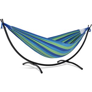 SUNCREAT Portable Outdoor Hammock with Stand Included, Double Hammock with Stand for Outside, Blue & Green Stripes