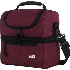 MIER Adult Lunch Box Insulated Lunch Bag Large Cooler Tote Bag for Men, Women, Double Deck Cooler (Dark Red, Large)