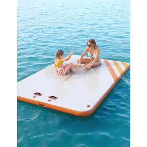 Garvee Inflatable Floating Dock Air Dock Platform Floating Island Raft with Rope Ladder Non-Slip Surface Swimming Water Platform for Pool Beach Ocean (Orange, 10 x 10 ft)