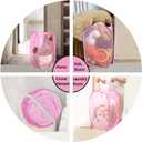 Portable Mesh Pop Up Laundry Hamper Pink Vertical Collapsible Laundry Basket With Strong Handles for Easy Storage, Suitable for Bedroom, College Dorms, Travel, RV
