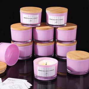 REISEN 12 PCS Purple Candle Jars for Making Candles, 4 OZ Glass Jars with Bamboo Lids and Sticky Warning Labels, Candle Containers for DIY Gifts, Candle Making Supplies