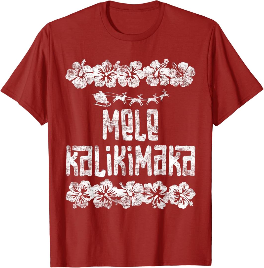Mele Kalikimaka Hawaii Christmas Santa Beach T-Shirt for Men Women Kids, Size XL