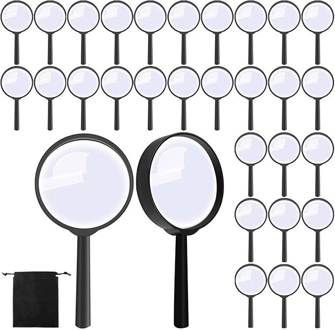 50 Pack Magnifier, Plastic Magnifying Glass Portable Reading Magnifiers for Jewelry Home Office Desk Accessories with Storage Bag, Black