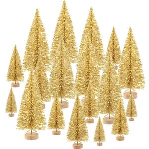 KUUQA 48 Pcs Mini Christmas Trees Bottle Brush Trees Tabletop Model Trees for Christmas Decoration DIY Room Decor Winter Decoration Diorama Models (Gold), Small Size Trees