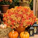 Alupssuc 20 Bundles Artificial Fall Flowers for Outdoors Decoration, UV Resistant Silk Colorful Morning Glory Realistic Faux Flowers Plants for Planter Porch Patio Yard Balcony, Fall Yellow&Orange