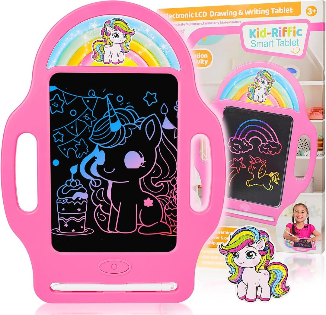 Unicorn 8.5 Inch LCD Writing Tablet for Kids 2-6, Drawing Tablet Doodle Board with Handle, Travel Car Toy for Girls, Educational Sketch Pad Birthday Christmas Gift (Pink)