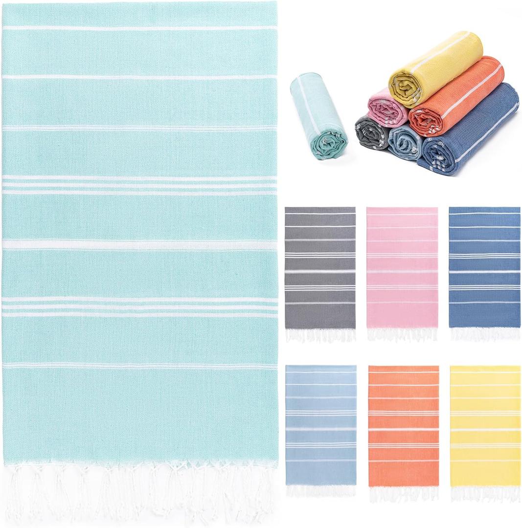 Aegero Turkish Beach Towel, 36"x71" Quick Dry Sand Free Oversized Bath Pool Swim Towel, Lightweight Travel Turkish Towels Vacation Essentials, Aqua