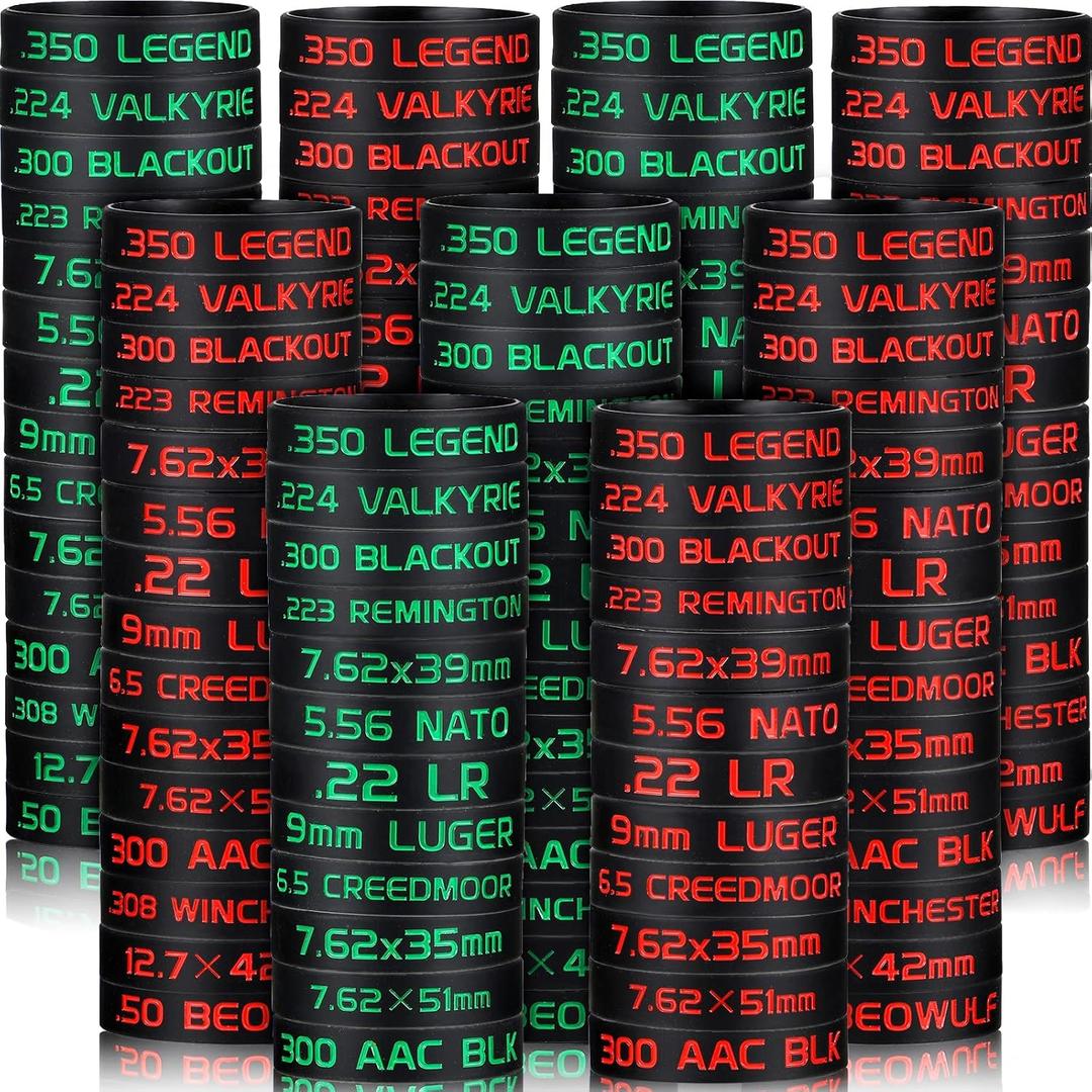 Zubebe 90 Pcs Magazine Marking Bands 5. 56, .300 Blackout, 7. 62x39mm Double Sided Silicone Magazine Marker Bands, Green Red, Black Base, 15 Styles