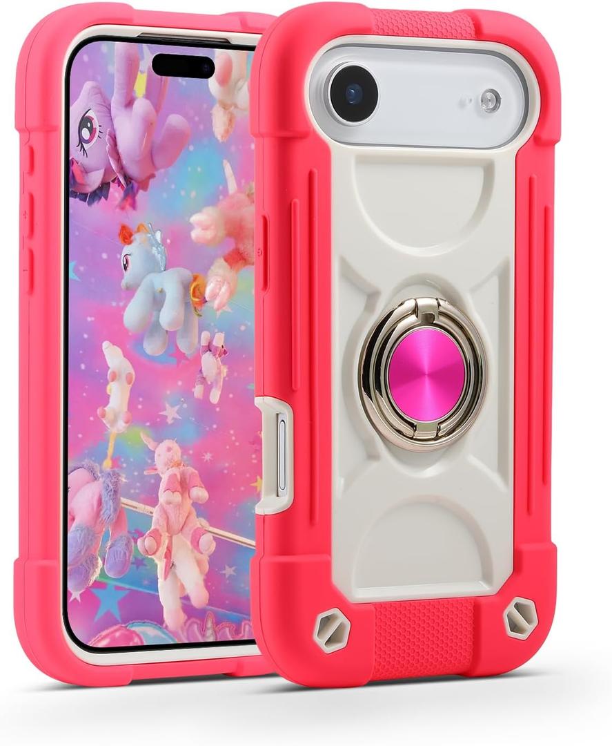MARKILL Compatible with iPhone Air Case 6.5 Inch 2025 with 360 Degree Rotate Ring Stand, Military Grade Drop Protection Full Body Rugged Protective Case Kids Hot Pink