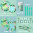 142Pcs Hawaiian Birthday Party Plates and Napkins Tropical Luau Party Decorations Palm Leaves Tableware for Summer Beach Birthday Hawaiian Luau Party Supplies