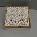 Synovana Small Decorative Box with Lid Wooden Keepsake Storage Box Carved Flower Handmade Jewelry Box Rustic Trinket Box Table Organizer - 7.1 x 7.1 x 3.2 Inches