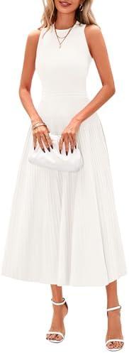 PRETTYGARDEN Spring Casual Dresses for Women 2025 Summer Business Work Midi Sleeveless A Line Pleated Cocktail Dress
 M