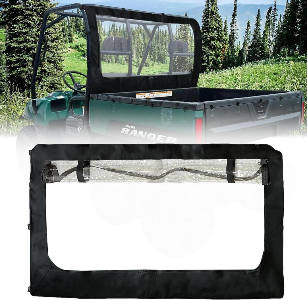 QYMOTO Polaris Ranger 500 Rear Windshield with Zipper Window,All-Weather Protection Soft Ranger 570 Full Size Rear Window Doors for Polaris Ranger 500 700 700 Crew Round Bar ROPS (2 Seaters & Crew)