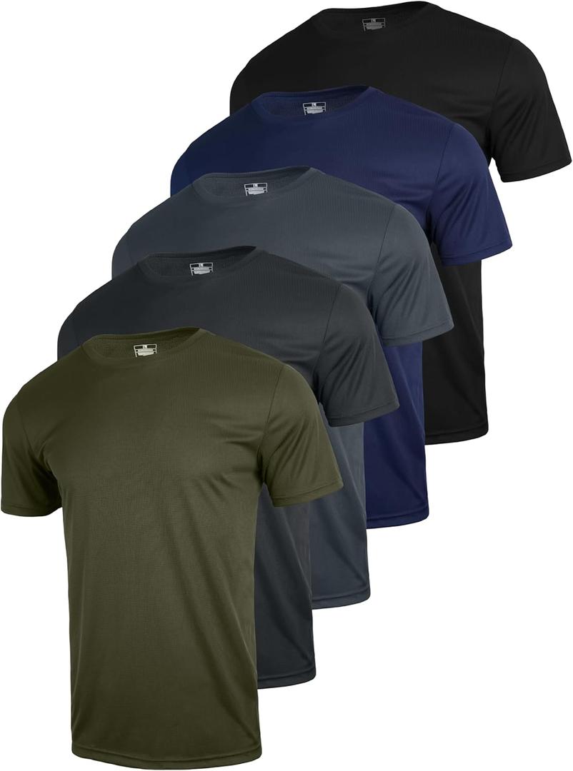 3 & 5 Pack Shirts for Men Moisture Wicking Workout Performance Dry Fit Mesh Gym Athletic Running T-Shirt (4X-Large, Black Blue Grey Green Gray)