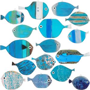 Spiareal 15 Pcs Fish Wall Decor Wooden School of Fish Wall Art Nautical Decor Vintage Hanging Coastal Fishing Sculpture Ocean Theme Ornaments Gifts for Lake House Bathroom Bedroom(Classic)