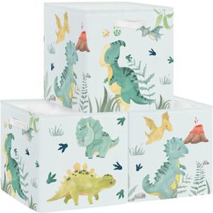 Clastyle 3 pcs Dinosaur Cube Storage Unit Boxes Volcano Kallax Box for Shelves Parents Storage Baskets for Book Clothes Toy Organizer, Volcanoes, 11.8x11.8x11.8 in