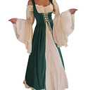 Abaowedding Womens's Medieval Renaissance Costume Cosplay Chemise and Over Dress Small/Medium Dark Green and Ivory S/M