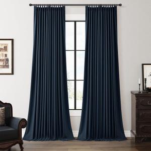 Joywell Vintage Blue Pinch Pleated 100% Blackout Linen Curtains 112 Inches Long for Living Room Darkening Thermal Bedroom Insulated Drapes Classical Noise Reduction Pinch Pleat Linen Curtains 40x112