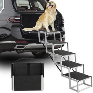 Deergym Dog Stairs for Large Dogs - 5 Step Foldable Dog Ramp for Car Non-Slip Surface Support up to 230lbs - Suitable for SUV,Truck, Sofas, Bed