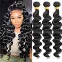18A Human Hair Bundles 22 24 26 Inch Loose Wave Bundles Human Hair 100% Unprocessed Brazilian Virgin Hair 3 Bundles Double Weft Hair Extensions for Black Women Natural Black