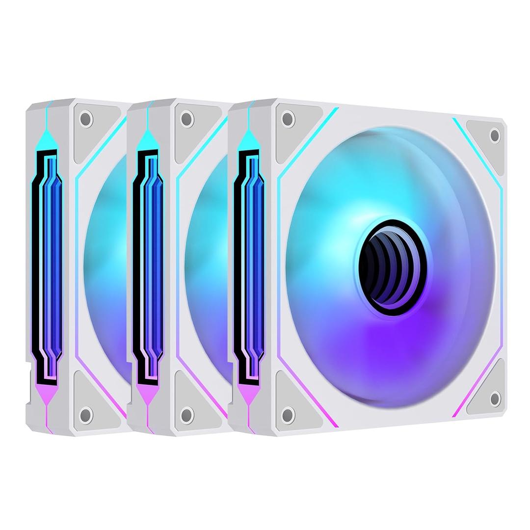 Prism4 Pro X3 120mm ARGB Reverse Case Fans,Infinity Mirror RGB Light Effect 5V 3PIN Motherboard Light Sync 800~1800RPM PWM PC Fan Suitable for Computer Case(Triple Pack White)